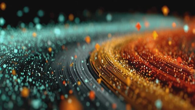 Cosmic Dance of Particles: An abstract representation of particles swirling through space, creating a visual symphony of colors and motion, a digital composition of abstract artistry