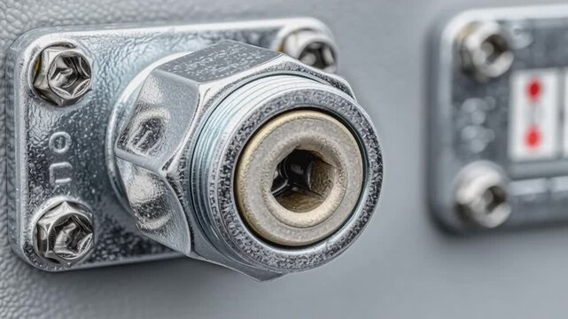 Industrial Detail: A close-up shot revealing a robust and intricate metal connection. The photograph showcases the raw beauty and technical sophistication of industrial design