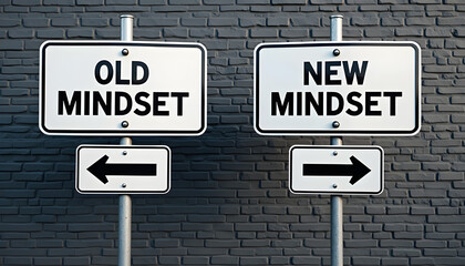 Old Mindset vs New Mindset Concept, Personal Growth, Change, Transformation, Positive Thinking, Progress, Success and Self-Improvement