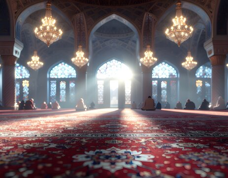 Mosque interior with cinematic lighting 