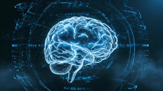 Neural Brain Activity Scan With Glowing Synapse Network and Artificial Intelligence Data Overlay Representing Mental Health Analytics and Advanced Neuroscience Technology Innovation