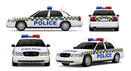 Police Cars Multiple Angles White Background. © ERIS