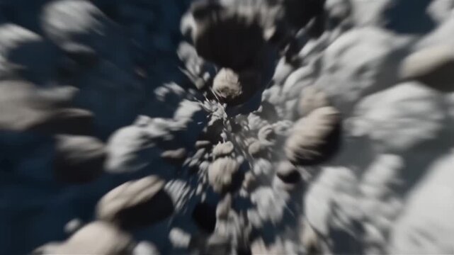 High-Definition POV Video of Dodging Through a Dense Asteroid Field Surrounded by Rocky Debris and Floating Particles