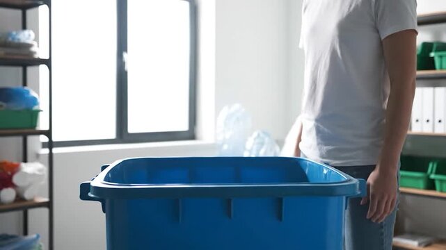 Plastic Bottle Throwing into Recycle Bin Recycling Concept Environmental Awareness 4K Video Footage