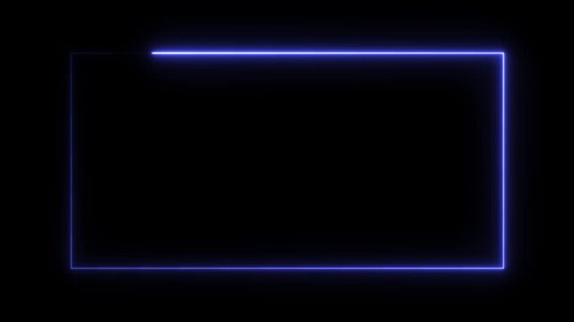 Glowing neon purple color square rectangle picture frame icon animation display neon box footage shape round seamless border retro movement on black background.