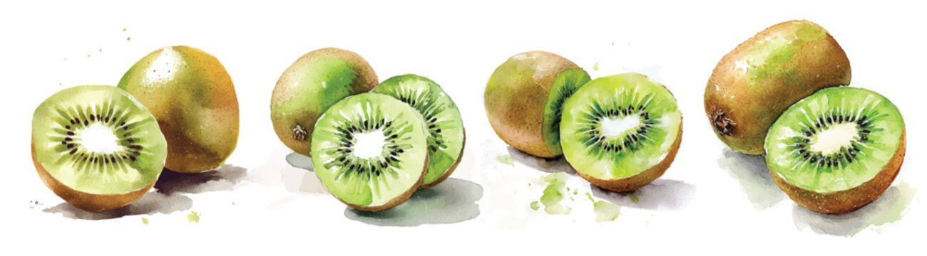 Simple, Beautiful kiwi set painting design set. Hand-painted style, vectorized, vector set available in EPS Simple Hand-painted watercolor style. Adobe Illustrator Artwork