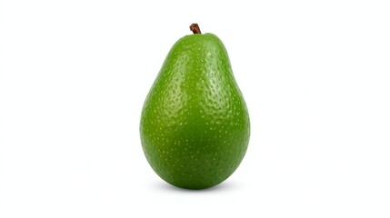 Single Fresh Green Avocado with Textured Skin Isolated on White Background