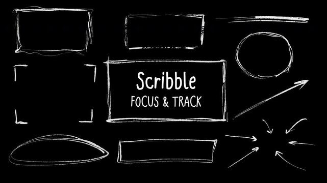 Hand Drawn Scribble Line Animation Vol. 3, Text Emphasis, pencil sketch doodle frames, focus box, tracking, imperfect street art style overlay, alpha channel, transparent background in-out motion
