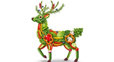 Fototapeta premium Creative vegetable reindeer, healthy Christmas food art