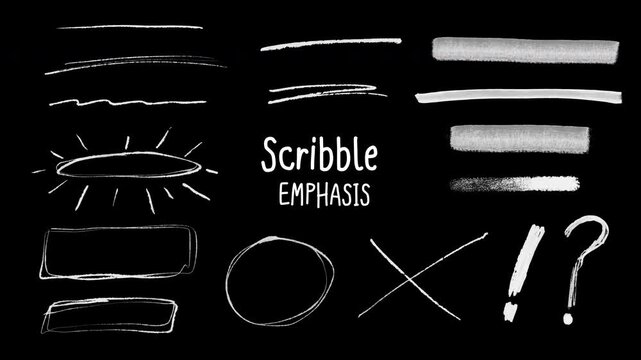 Hand Drawn Scribble Line Animation Vol. 2, Text Emphasis, pencil sketch doodle frames, highlight, cross marks, imperfect street art style overlay, alpha channel, transparent background in-out motion