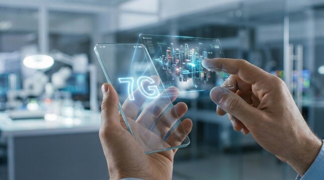 7G Technology Concept with Holographic Interface and Smartphone