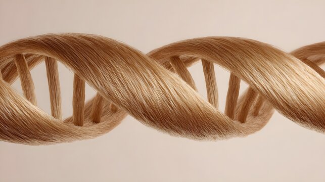 Conceptual DNA Double Helix Made of Healthy Shiny Blonde Hair. Science-Driven Hair Care and Genetic Beauty Concept.
