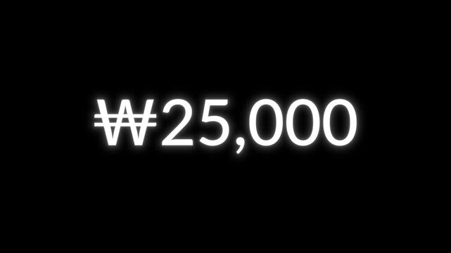 Korean won counter increasing from 0 to 100000 on black 4k background