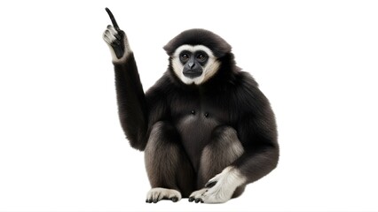 Fototapeta premium A monkey sitting on the ground with a pen in hand on transparent background