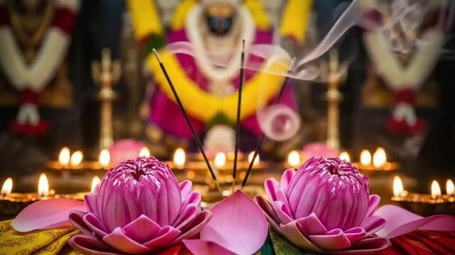 Sita Navami background with lotus and silk fabric arrangement for Hindu devotional celebration