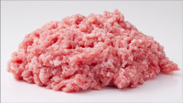 Close up of high fat minced meat, pinkish-white ground beef or pork, fresh raw meat with visible fat texture, ideal for cooking, recipe ingredient and culinary preparation