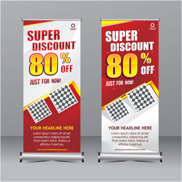 red and yellow modern standing super sale discount banner template  , special offer set