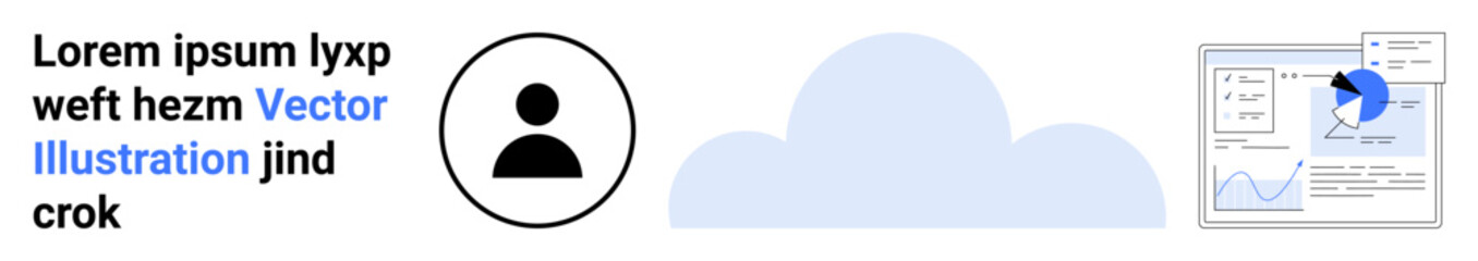 Cloud storage, user management, data analysis, business intelligence, online security, digital collaboration. Silhouette of a user, cloud shape and analytics chart. Cloud storage and user management