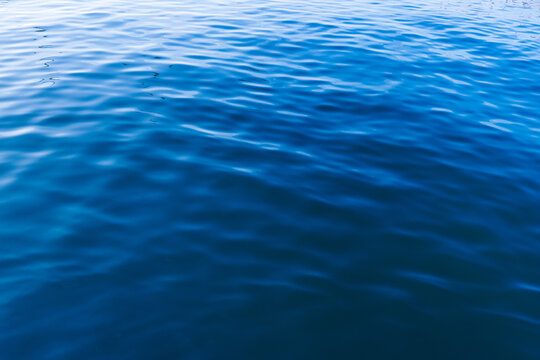 Deep Blue Water Ripples and Gentle Waves Surface Background,A high-angle, full-frame shot of serene blue water surface featuring gentle ripples and flowing wave patterns. The vibrant blue tones and