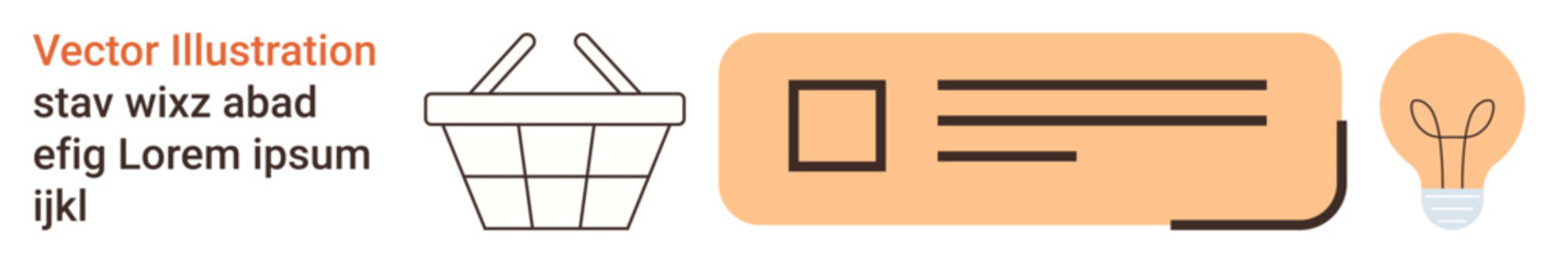 E-commerce, creativity, business ideas, online markets, branding, innovation. Outline of a shopping basket, text design and light bulb icon. E-commerce and creativity concept © robu_s