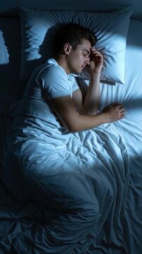 Quiet Solitude: A serene scene of a person peacefully asleep in bed, immersed in a tranquil slumber under soft lighting.
