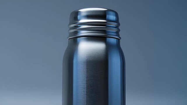 Close up of a blue glass bottle against a blurred background
