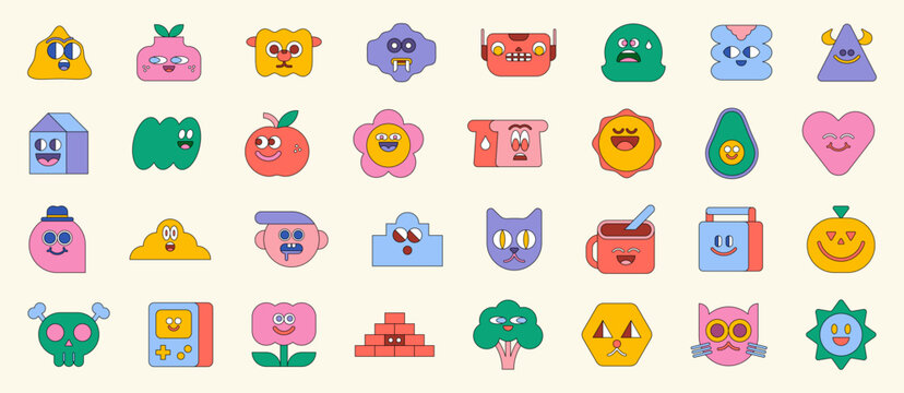 Collection of cute cartoon mascot heads