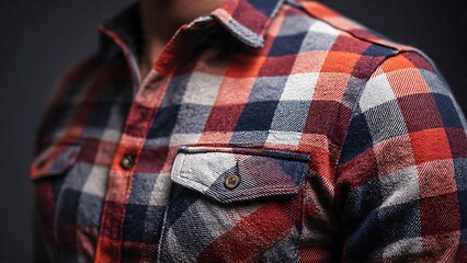 Close-up of Textured Flannel Shirt with Bold Checkered Pattern