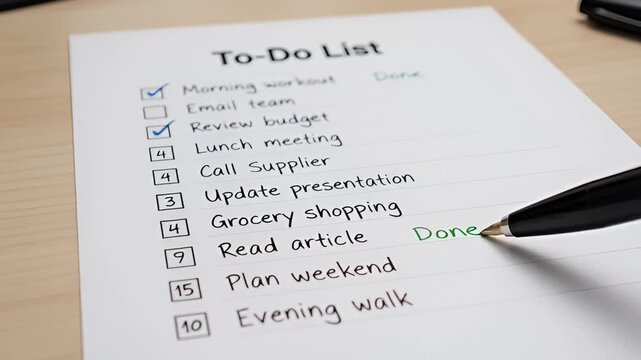 Close up of a checklist with a pen on a table