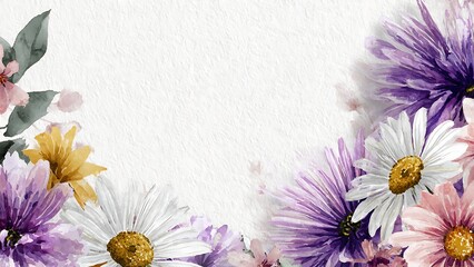 Hand Painted Spring Floral Banner with Daisies and Colorful Blossoms