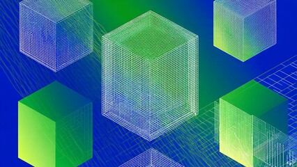 Solid Prisms in Green and Blue Gradient Background Design
