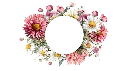 Watercolor Floral Arrangement with Chrysanthemums and Pink Flowers