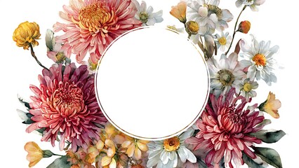 Beautiful Watercolor Floral Arrangement with Chrysanthemums and Daisies