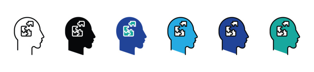 Human Head with Missing Puzzle Piece Icon Set