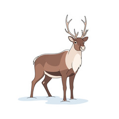 Fototapeta premium Cartoon Reindeer Standing in Snow, Winter Animal Illustration