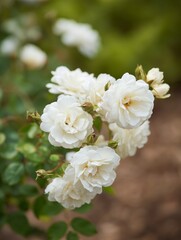Pristine White Roses in a Garden. Pretty white rose in summer