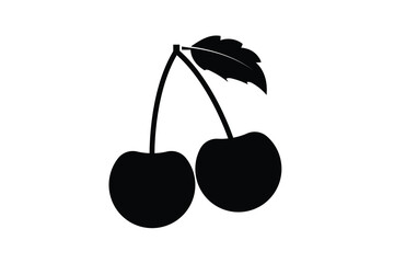 cherry fruit icon, fresh food of cherry icon, cherry with leaf icon,