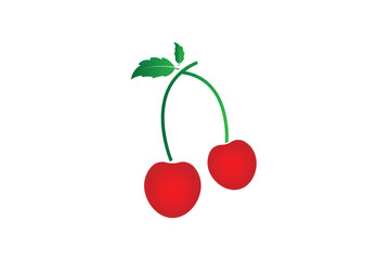 cherry fruit icon, fresh food of cherry icon, cherry with leaf icon,