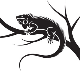 Fototapeta premium Black Iguana Perched on a Tree Branch Vector Illustration