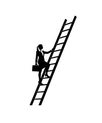 Business professional climbing wooden ladder success career growth ambition silhouette minimalist black white
