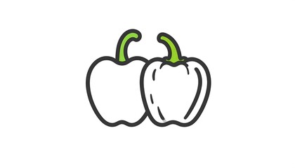 Simplified illustration of two bell peppers, one smooth, the other with segmented lines, both with green stems. They sit on a plain white background