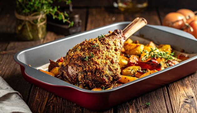 Lammkeule aus dem Ofen mit Kr&auml;uterkruste
