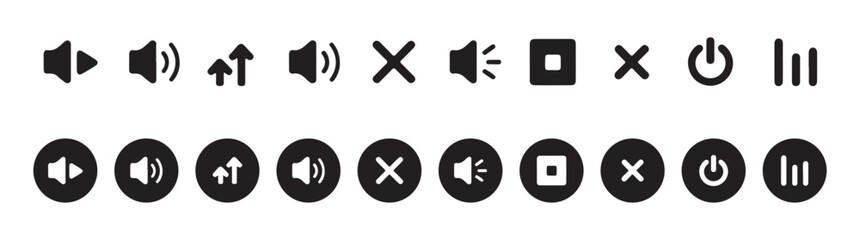 Obraz premium Complete set of multimedia icons including play pause volume mute power and volume level indicators
