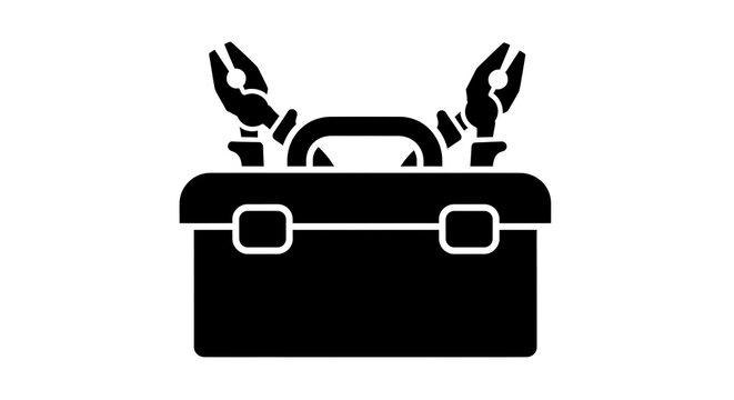 Black toolbox with pliers icon graphic.