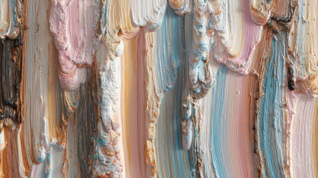 Mosaic of faces morphing men and women concept. Close-up of vibrant, textured paint strokes in various colors.