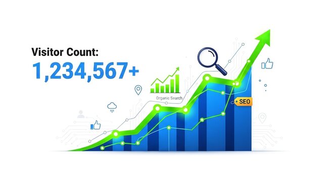 A bar graph showing a significant increase in visitor count with SEO optimization