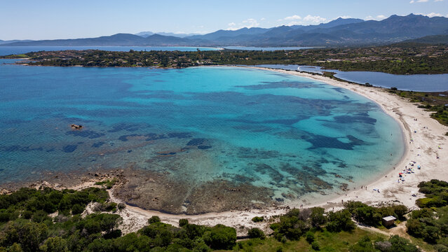 Aerial view of Cala Brandinchi and Lu Impostu beaches, San Teodoro, Sardinia, Italy.