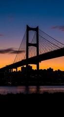 Obraz premium Silhouette of a suspension bridge at sunset.