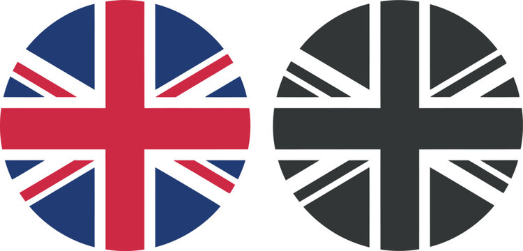 Union Jack Vector: UK Flag in Color and Monochrome Circular Icons