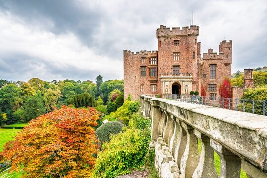 Autumn colors over Powis Castle and Garden, Welshpool, Powys, Wales, UK